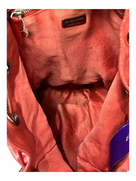 Jil Sander Coral Pink Leather Silver Hardware Drawstring Top Shoulder Strap Bag Coral Pink