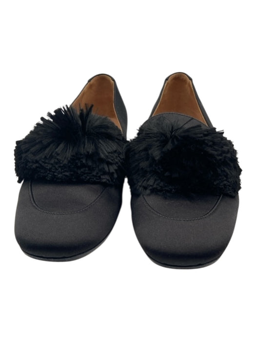 Aquazzura Shoe Size 36 Black Satin Slip On Pom Pom Loafers Black / 36