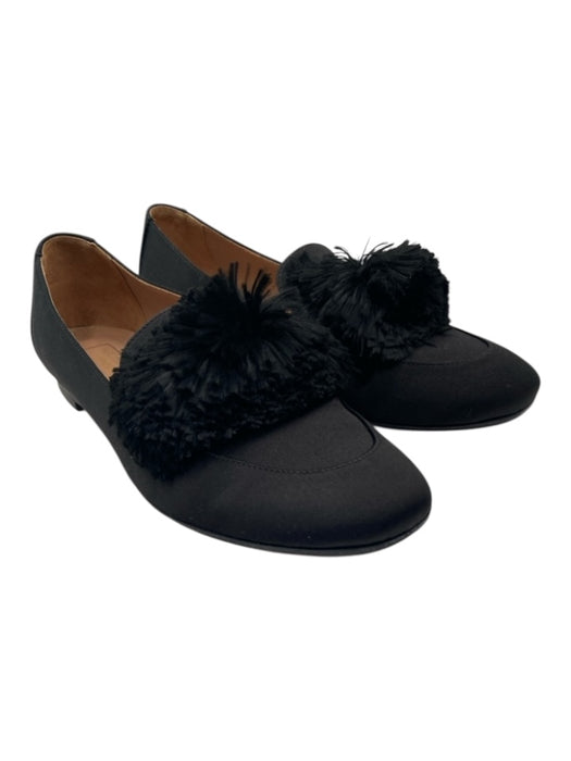 Aquazzura Shoe Size 36 Black Satin Slip On Pom Pom Loafers Black / 36