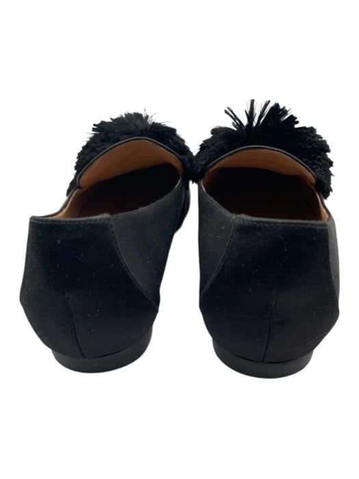 Aquazzura Shoe Size 36 Black Satin Slip On Pom Pom Loafers Black / 36