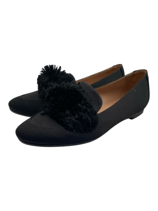 Aquazzura Shoe Size 36 Black Satin Slip On Pom Pom Loafers Black / 36