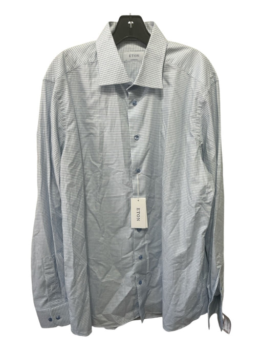 Eton NWT Size 17 Light Blue & White Cotton Grid Button Down Long Sleeve Shirt 17