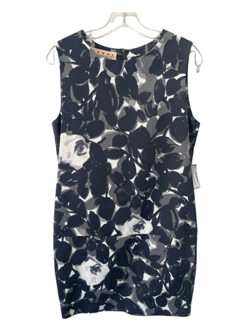 Marni Size 40 Gray & White Cotton Blend Abstract Floral Sleeveless Shift Dress Gray & White / 40