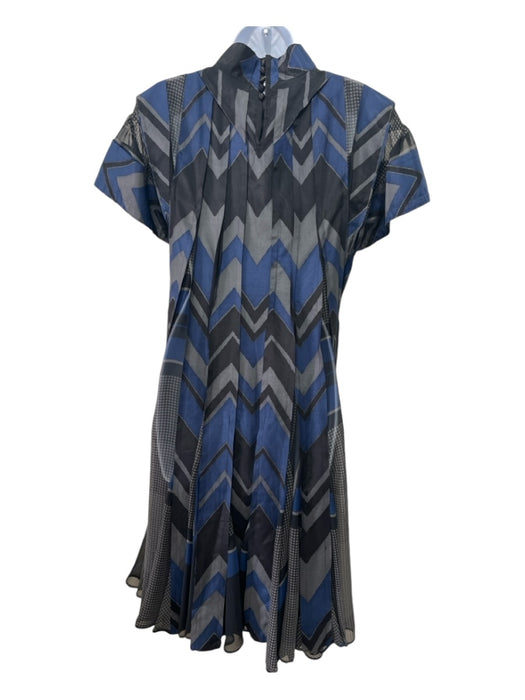 Sacai Size 3/L Blue black & Gray Cupro Blend Geometric Mock Neck Paneled Dress Blue black & Gray / 3/L