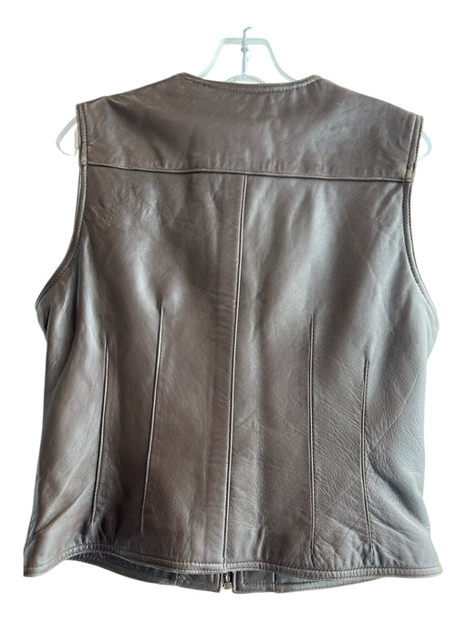Lord & Taylor Size 6 Espresso Leather V Neck Front Zip Stitching Detail Vest Espresso / 6