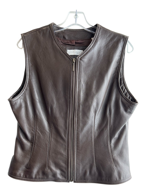 Lord & Taylor Size 6 Espresso Leather V Neck Front Zip Stitching Detail Vest Espresso / 6