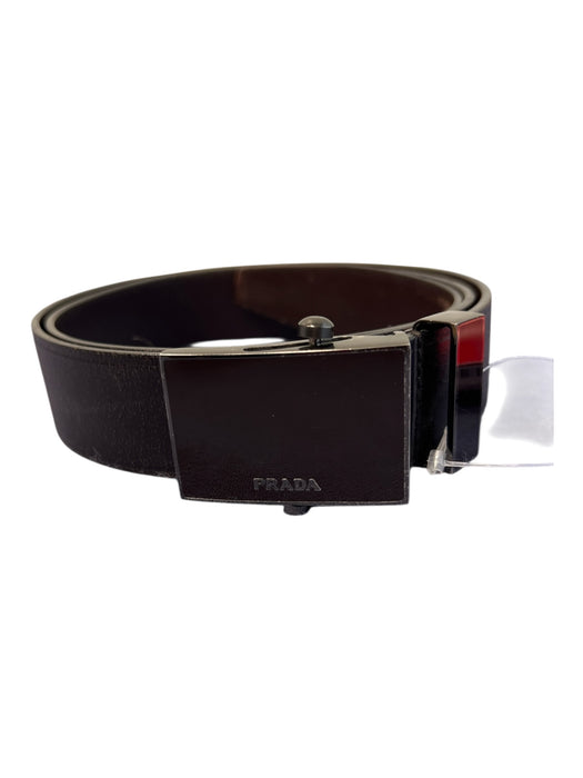 Prada Espresso Leather Gunmetal Hardware Logo Military Style Adjustable Belts Espresso / 32/80