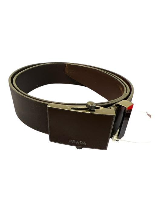 Prada Espresso Leather Gunmetal Hardware Logo Military Style Adjustable Belts Espresso / 32/80