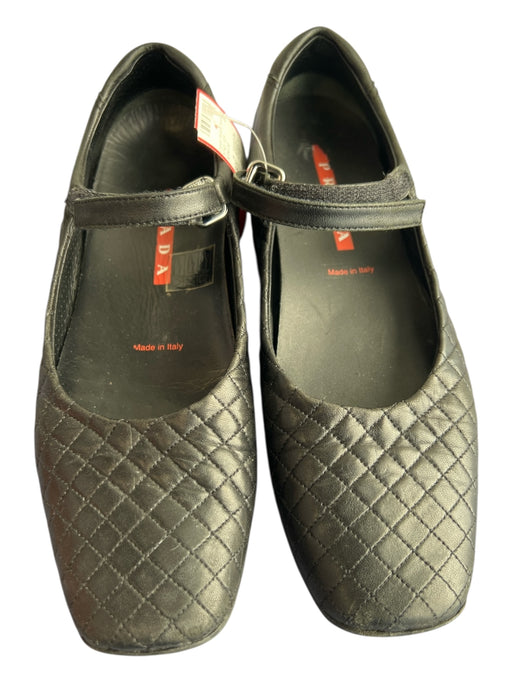 Prada Shoe Size 36.5 Black Leather Quilted Velcro Strap Flat Mary Jane Shoes Black / 36.5