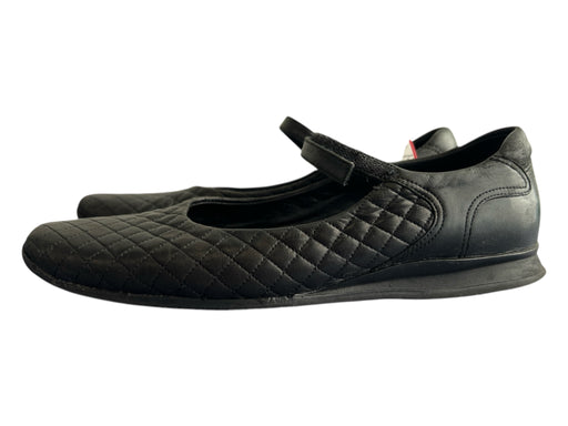Prada Shoe Size 36.5 Black Leather Quilted Velcro Strap Flat Mary Jane Shoes Black / 36.5