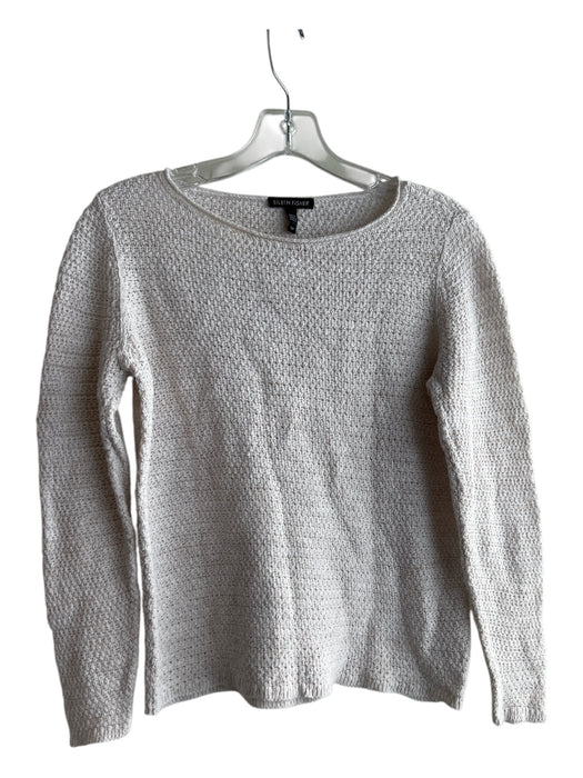 Eileen Fisher Size S White Linen & Cotton Knit Long Sleeve Round Neck Top White / S