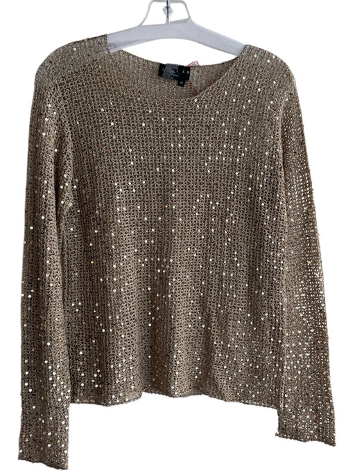 Spanner Size M Beige Rayon Knit Sequence Detail Long Sleeve See Through Top Beige / M