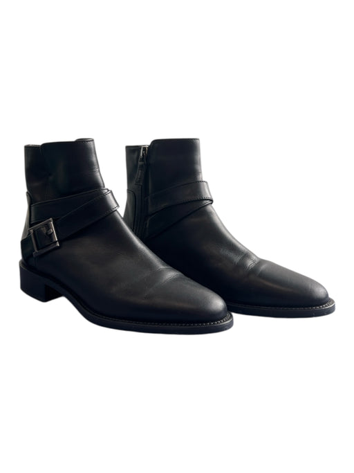 Aquatalia Shoe Size 6 Black Leather Almond Toe Side Zip Buckle Ankle Boot Shoes Black / 6