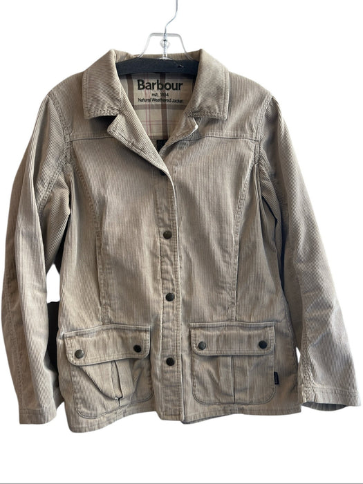 Barbour Size 6 Beige Corduroy Collared Long Sleeve Snap Button Jacket Beige / 6