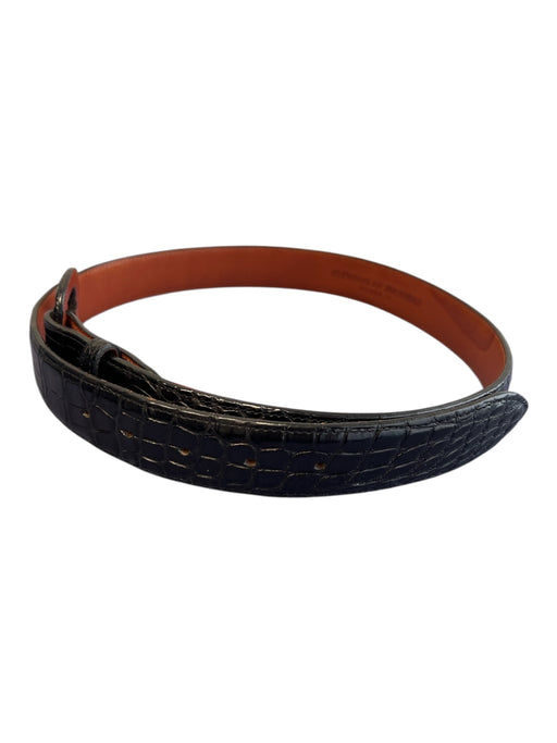 Flemings of Buckhead Black Alligator Leather Round Buckle Brass Hardware Belts Black / 32