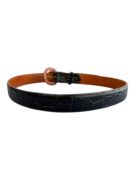 Flemings of Buckhead Black Alligator Leather Round Buckle Brass Hardware Belts Black / 32