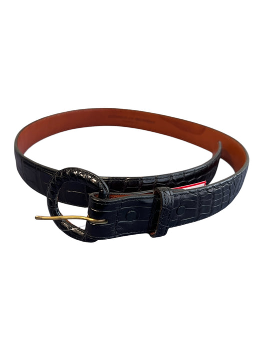 Flemings of Buckhead Black Alligator Leather Round Buckle Brass Hardware Belts Black / 32