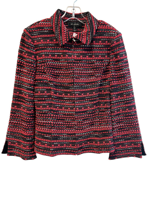 St. John Size 8 Red & Black No Fabric Tag Knit Long Sleeve zipper front Top Red & Black / 8