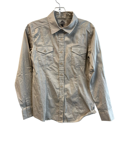 Weatherproof Size M Beige Cotton Button Front Chest Pocket Long Sleeve Top Beige / M