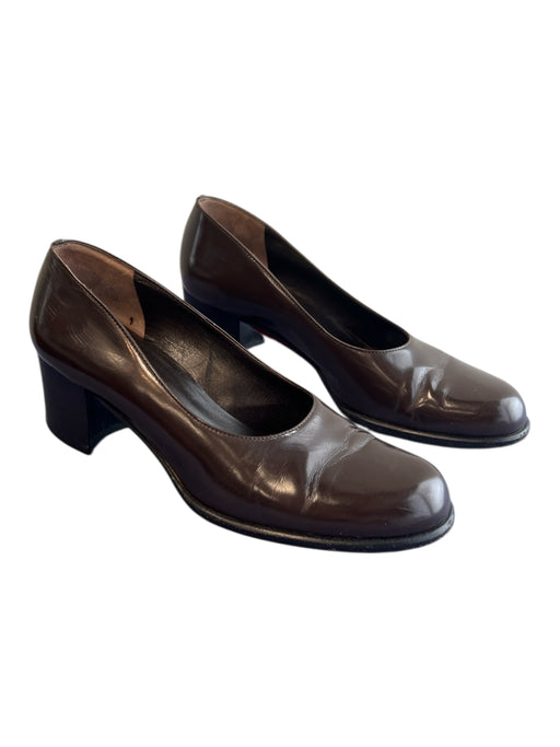 Prada Shoe Size 36.5 Brown Leather round toe Block Heel Shoes Brown / 36.5