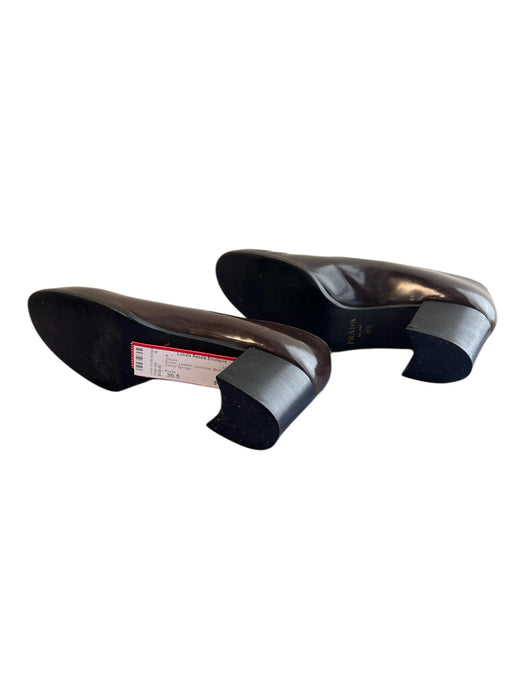 Prada Shoe Size 36.5 Brown Leather round toe Block Heel Shoes Brown / 36.5