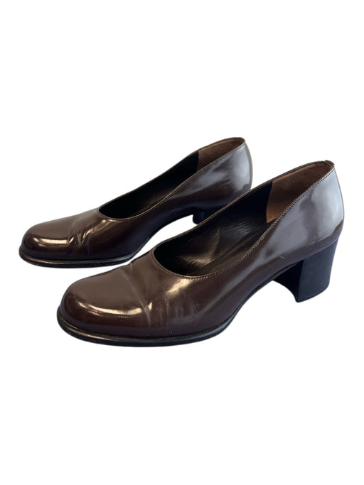 Prada Shoe Size 36.5 Brown Leather round toe Block Heel Shoes Brown / 36.5