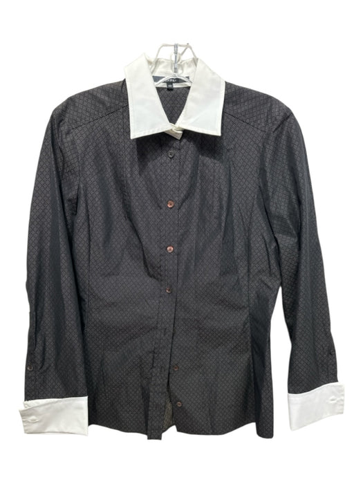 Gucci Size 40 B&W Cotton Blend Button Front Collared Long Cuff Sleeve Top B&W / 40
