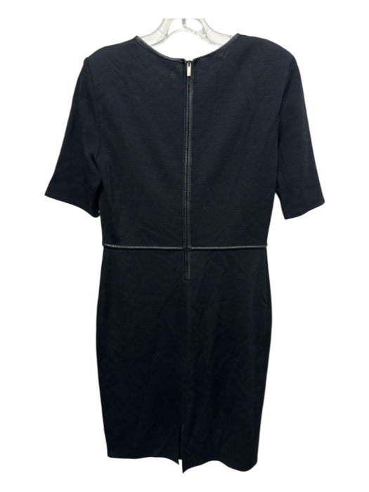 St John Size 6 Black Wool Blend Zip Back Leather Trim Crotchet Detail Dress Black / 6