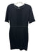 St John Size 6 Black Wool Blend Zip Back Leather Trim Crotchet Detail Dress Black / 6