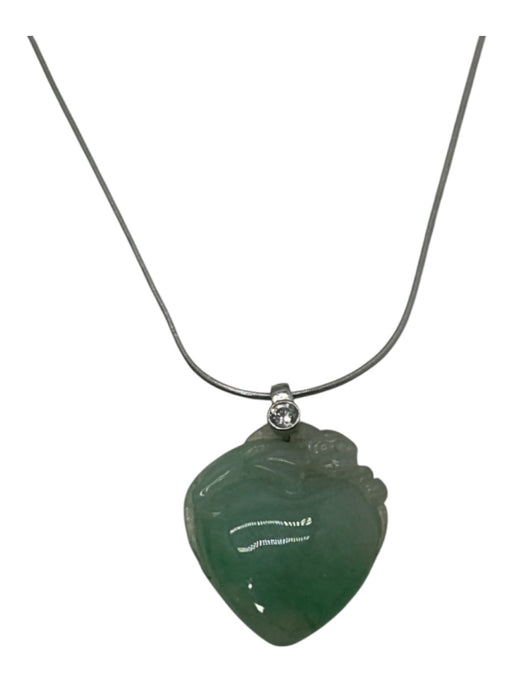 No Brand Silver & Green 14k White Gold Jade Diamond Necklace Silver & Green