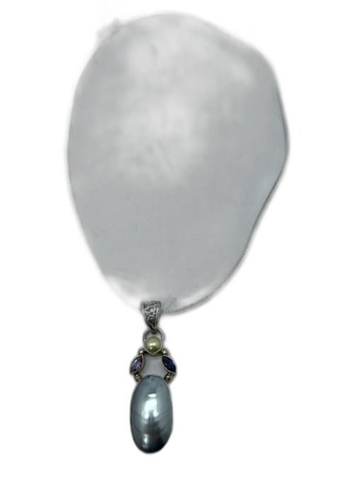 Silver, Gray & Multi 925 Silver Box Chain Mother of Pearl Pendant Necklace Silver, Gray & Multi