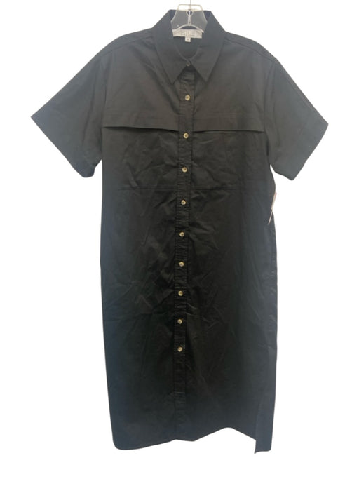 Hunter Bell Size Small Black Cotton Short Sleeve Button Front Collar Midi Dress Black / Small