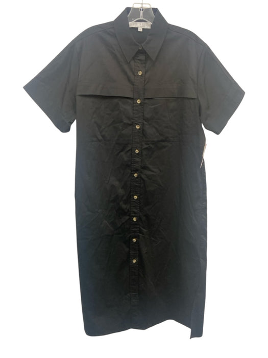 Hunter Bell Size Small Black Cotton Short Sleeve Button Front Collar Midi Dress Black / Small