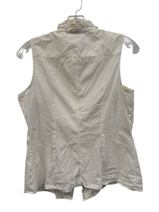 Armani Collection Size Small White Cotton Blend Sleeveless Ruffles Darted Top White / Small