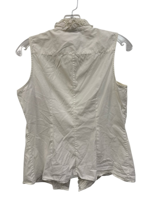Armani Collection Size Small White Cotton Blend Sleeveless Ruffles Darted Top White / Small