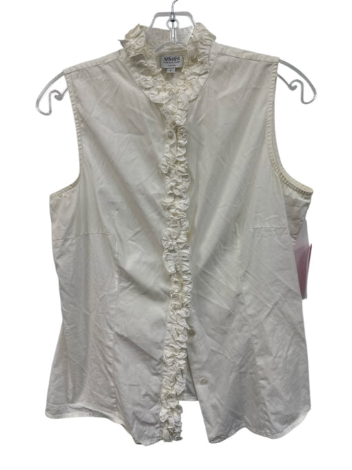 Armani Collection Size Small White Cotton Blend Sleeveless Ruffles Darted Top White / Small