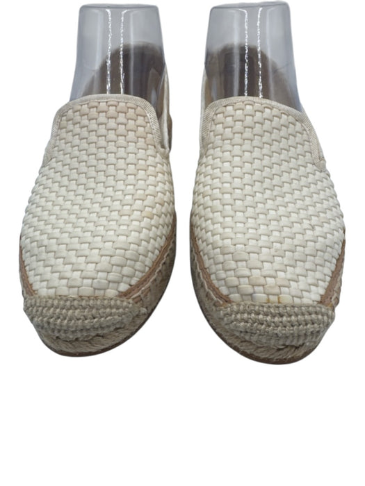 Moncler Shoe Size 37 Cream White Textile Round Toe Woven Logo Flat Espadrille Cream White / 37