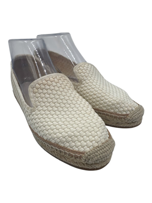 Moncler Shoe Size 37 Cream White Textile Round Toe Woven Logo Flat Espadrille Cream White / 37