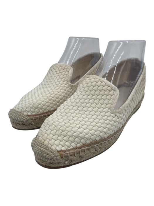 Moncler Shoe Size 37 Cream White Textile Round Toe Woven Logo Flat Espadrille Cream White / 37