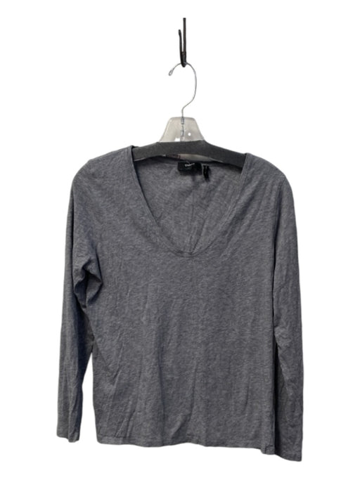 Theory Size Large Gray Organic Cotton Long Sleeve V Neck Heathered Pullover Top Gray / Large