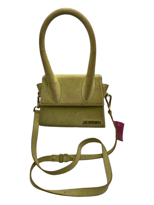 Jacquemus Green Suede Crossbody Top Handle Flap Gold Hardware Bag Green / XS