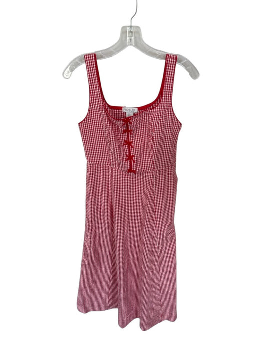 Rachel Zoe Size 6 Red & White Cotton Crimp Gingham Bow Detail Maxi Dress Red & White / 6