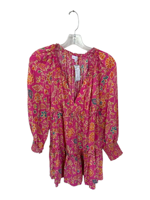 House of Harlow Size XS Pink Cotton Blend Floral Metalic Threading Dress Pink / XS