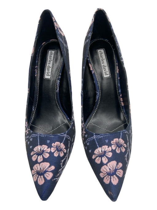 Charles David Shoe Size 8 Navy, Pink, White leather sole Floral Pump Heels Navy, Pink, White / 8