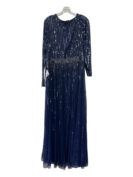 Mac Duggal Size 16 Navy Blue Polyester Sequined Back Zip V Neck Gown Navy Blue / 16