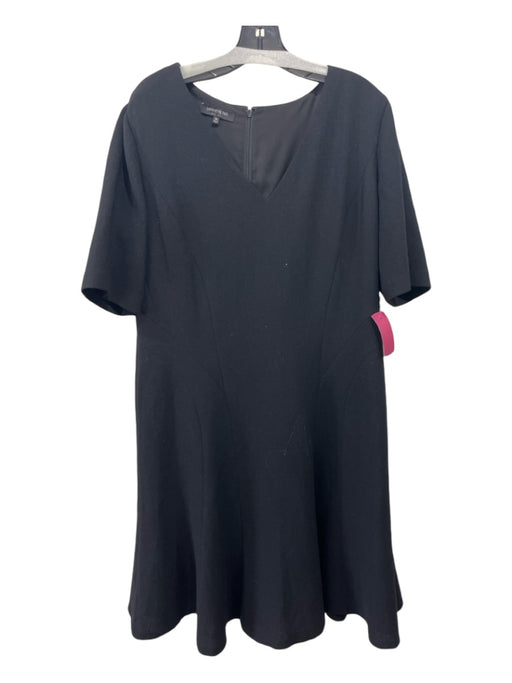 Lafayette 148 Size 14 Black Wool V Neck Back Zip Dress Black / 14