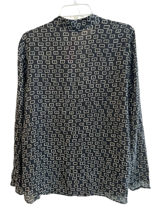 Lafayette 148 Size XL Black & White Viscose & Silk V Neck Button Down Top Black & White / XL