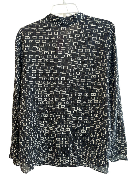 Lafayette 148 Size XL Black & White Viscose & Silk V Neck Button Down Top Black & White / XL