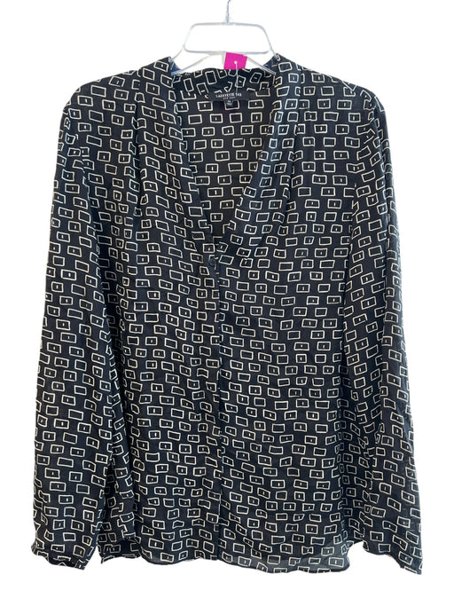 Lafayette 148 Size XL Black & White Viscose & Silk V Neck Button Down Top Black & White / XL