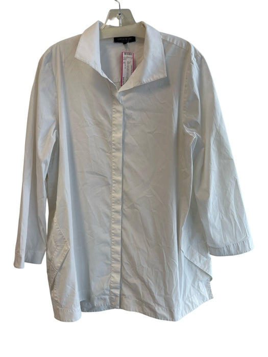 Lafayette 148 Size XL White Cotton Blend Collared Button Down Long Sleeve Top White / XL